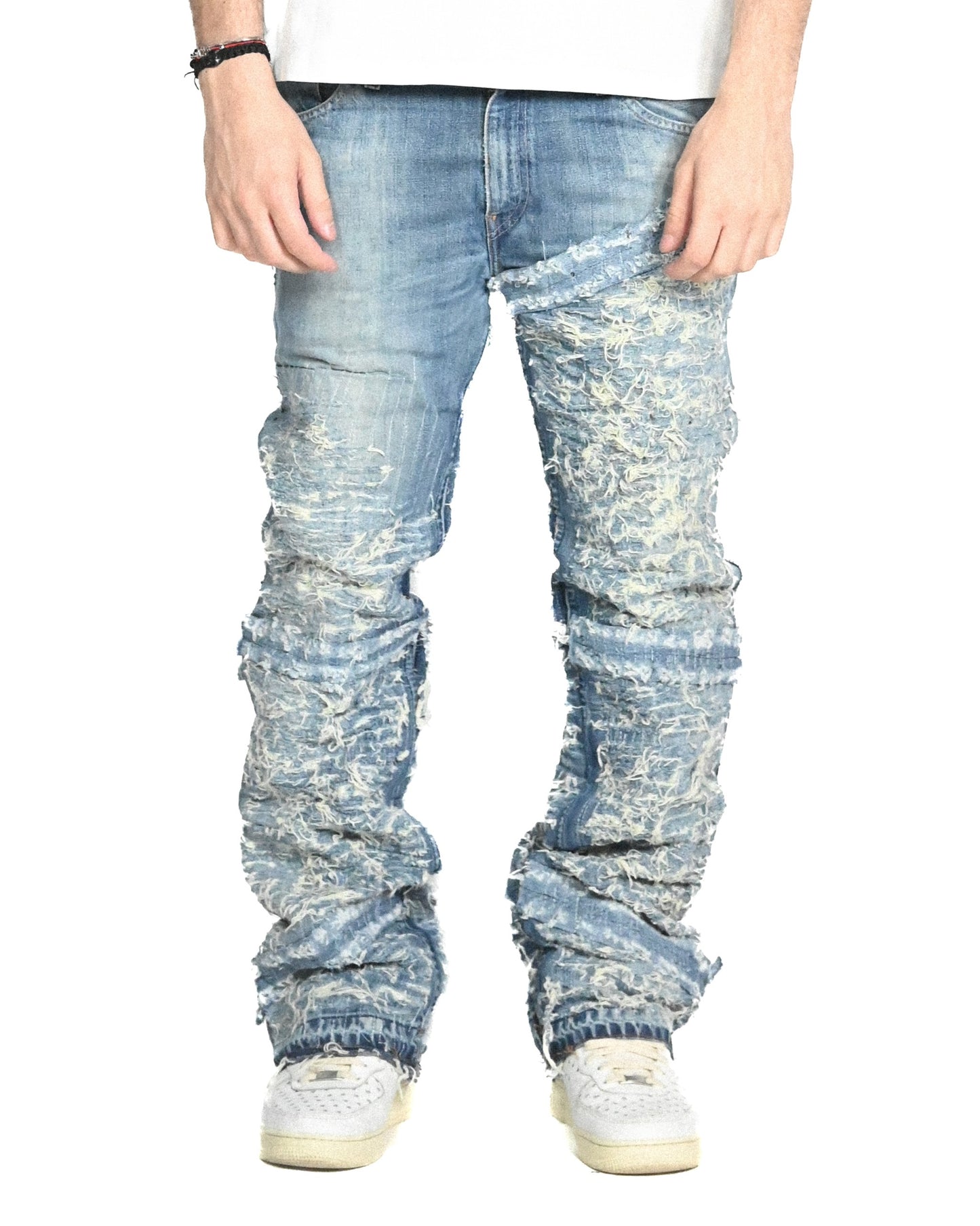 35/60 STRAP DISTRESSED DENIM JEANS W33 L32