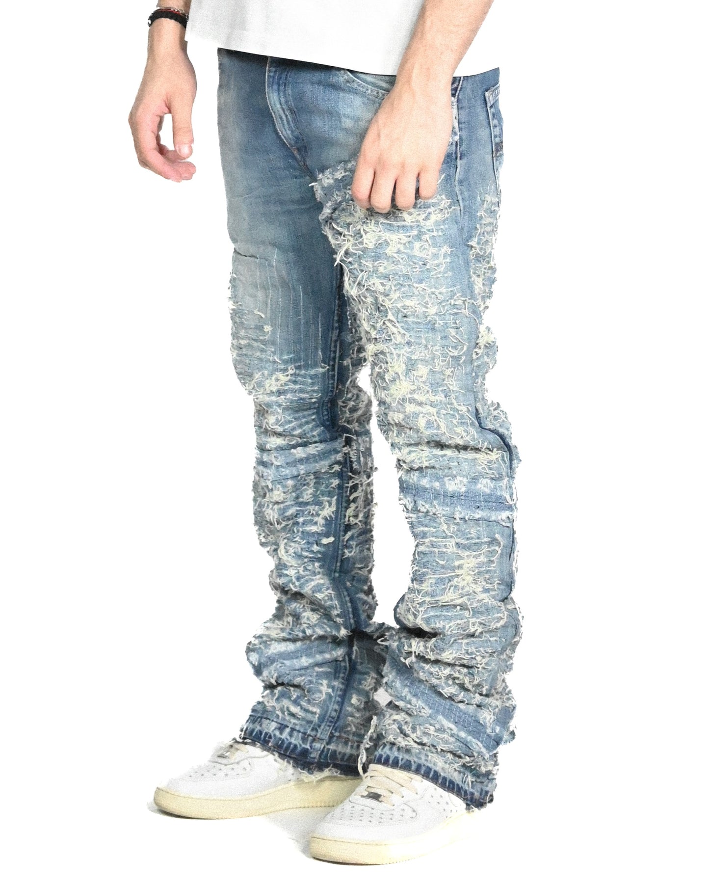 35/60 STRAP DISTRESSED DENIM JEANS W33 L32