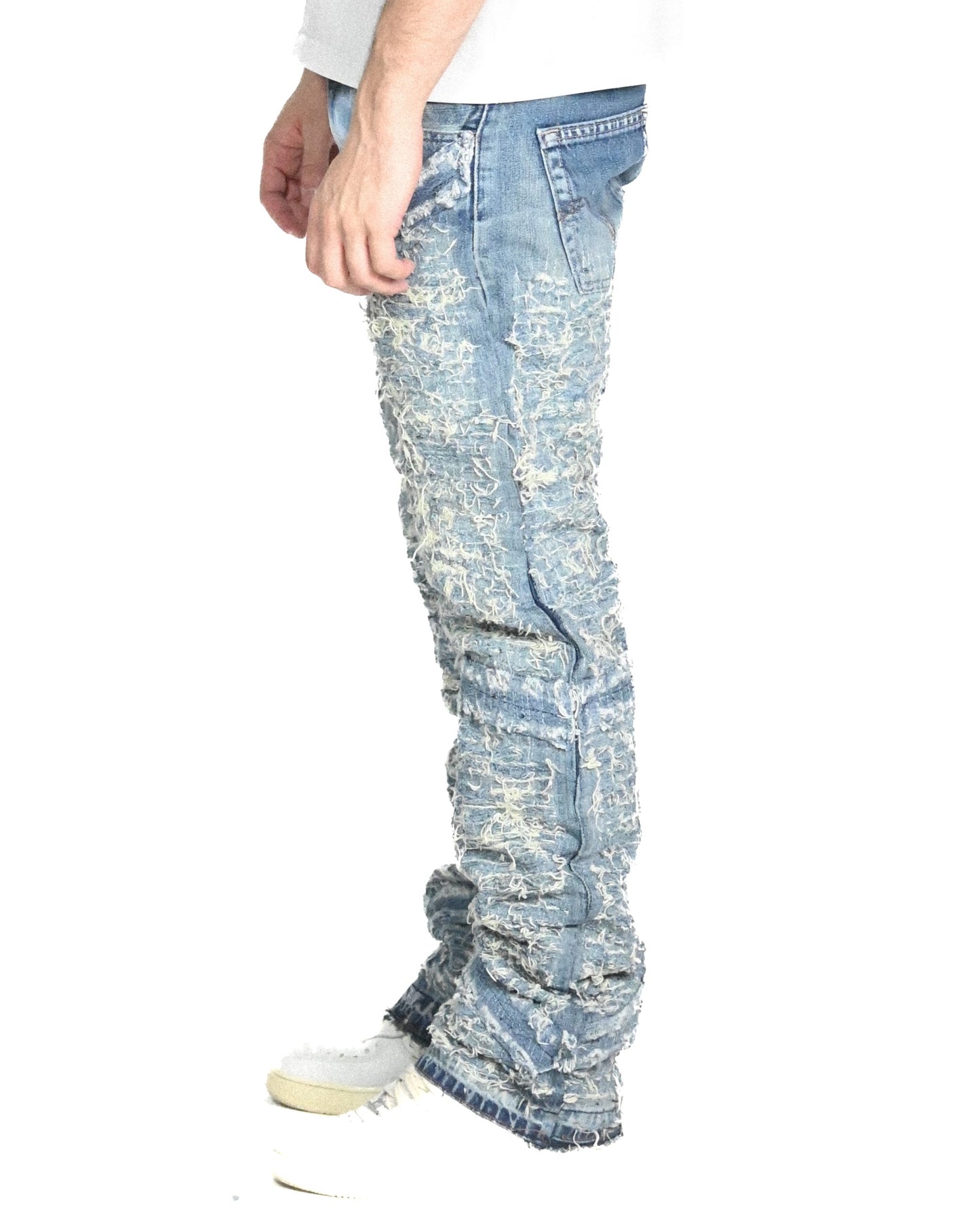 35/60 STRAP DISTRESSED DENIM JEANS W33 L32